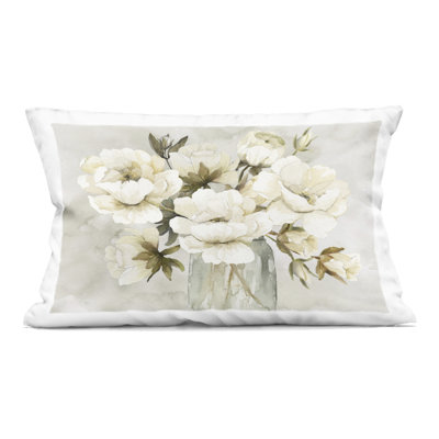 White Roses in Country Jar Decorative Printed Throw Pillow design by Nan
