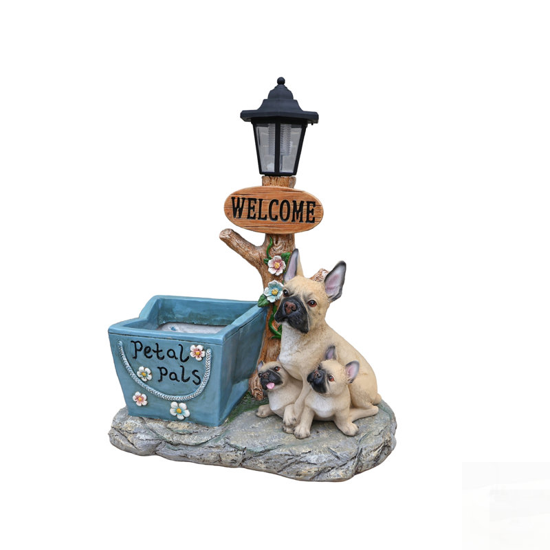 French Bulldog Family Planter Statue With Integrated Planter For Outdoor Garden Decor