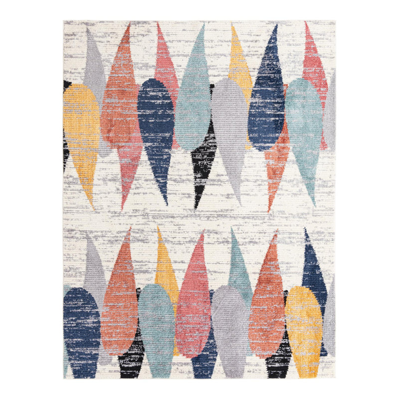 Tapis abstrait rose / bleu / jaune Fidelia, Rectangle 9 pi 10 po x 13 pi