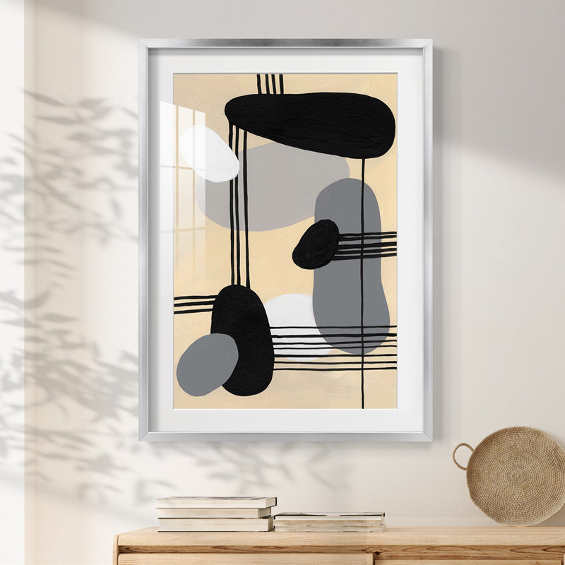 «Interconnected Shapes II», impression encadrée, H 25,5 po x l 17,5 po, Argent argent