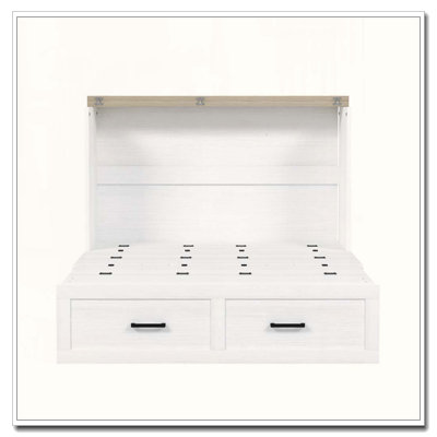 Lit armoire pleine grandeur style ferme avec station de charge et tiroir de rangement