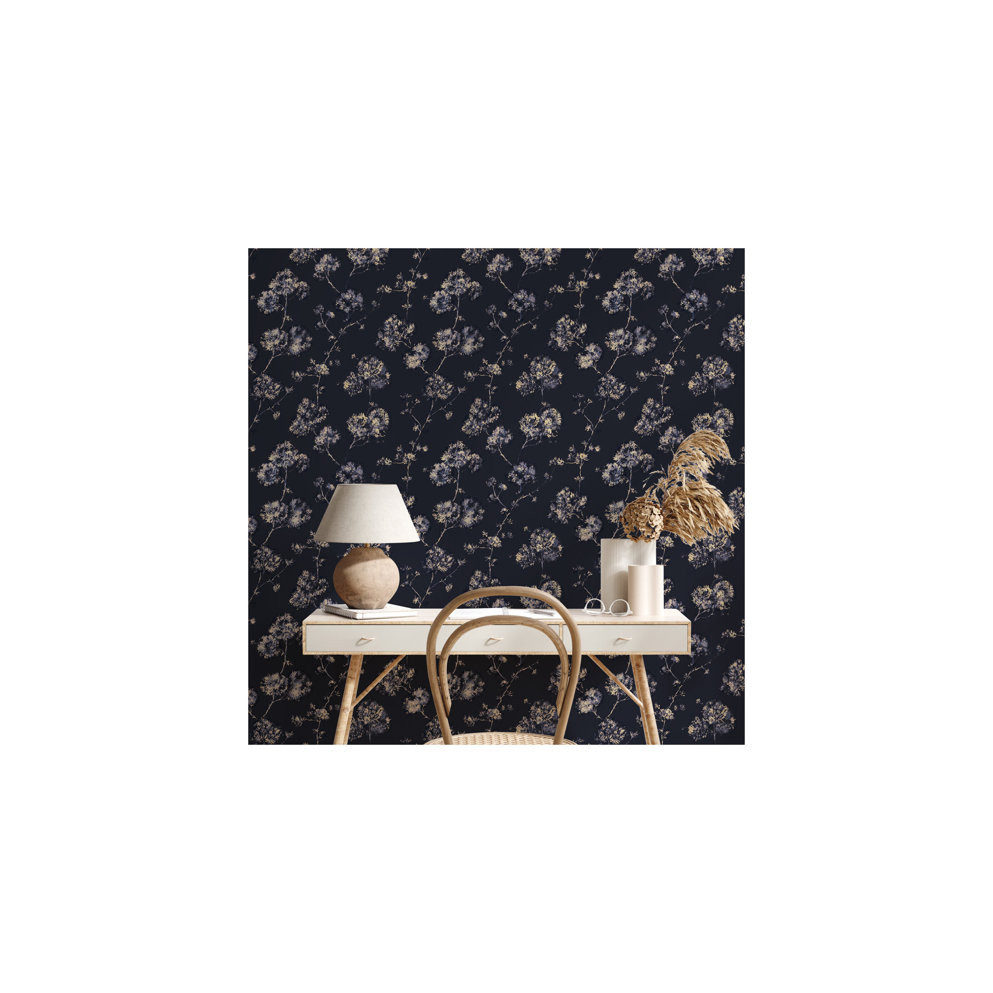 Sun-Bleached Floral Peel and Stick Wallpaper, Midnight