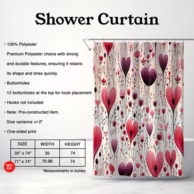 Rideau de douche 1 pièce Sweet Wave, H 74 po x l 71 po