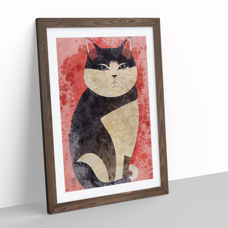 Fat Cat - Single Picture Frame Print, 46cm H x 34cm W x 2cm D, Walnut