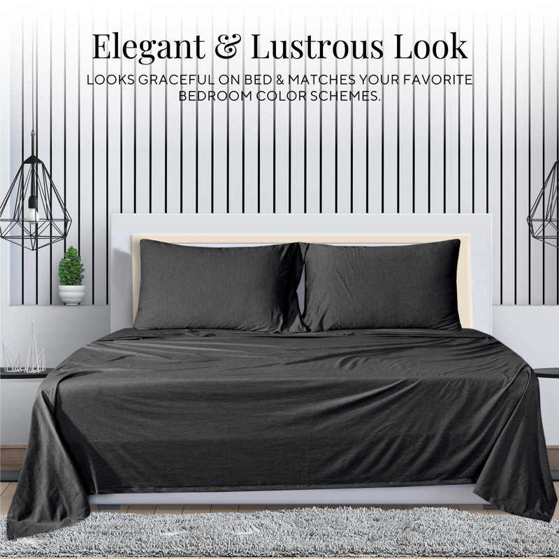 Jersey Knit King Size Sheets 4pc|100% T-Shirt Cotton Breathable Jersey Sheets Set| All Season , Charcoal, Charcoal, King