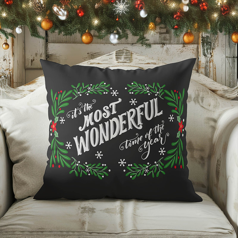 Coussin décoratif d'intérieur It's It's the Most Wondeful Time of the Year Seasonal, Floral gris anthracite, Carré 18 po