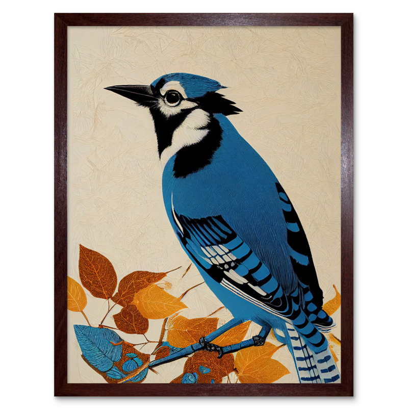 Blue Jay Textured Autumn Bird 1 Piece Wall Art, 25.9cm H x 20.6cm W, Brown Framed Paper