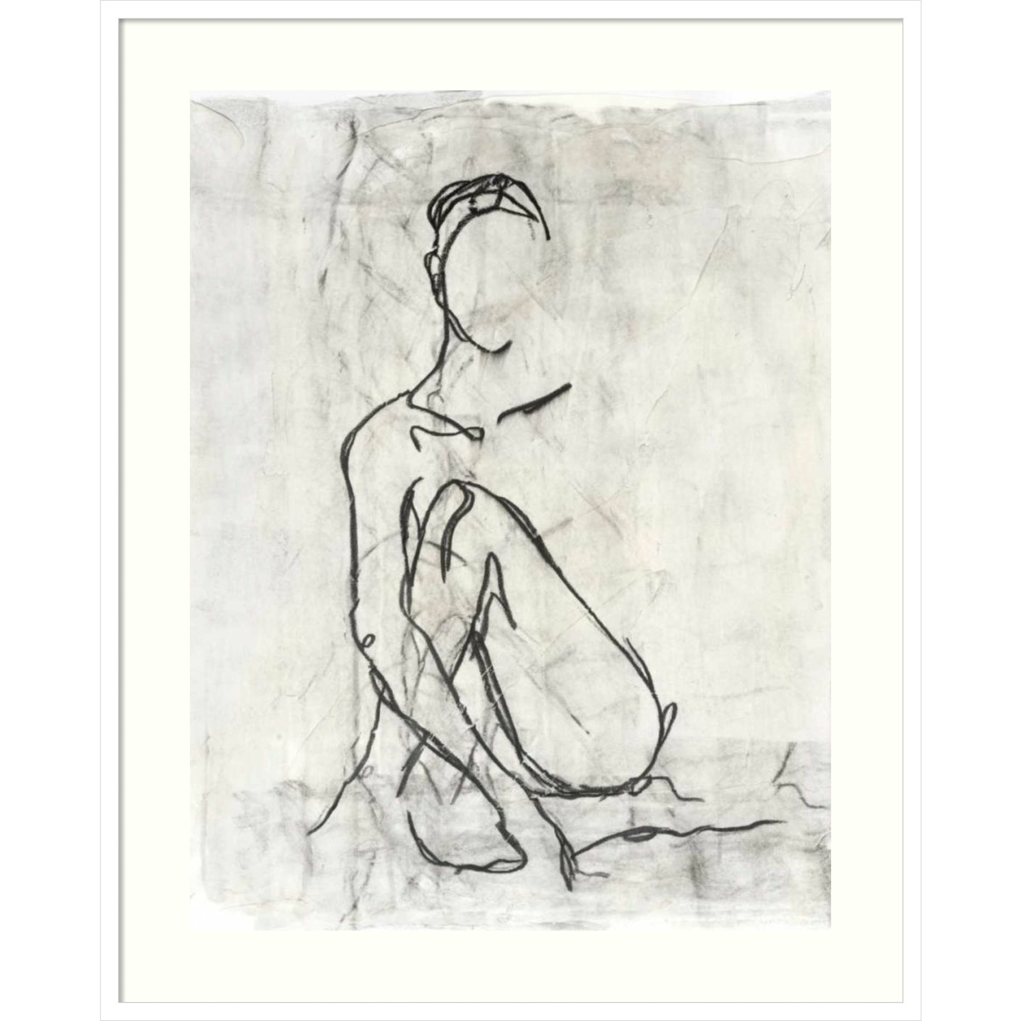 Embellished Nude Contour Sketch II by Ethan Harper, 37" H x 31" W, White Framed Paper