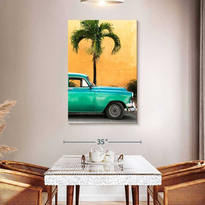 Mehar Cuba Fuerte - belle voiture verte rétro, H 48 po x l 32 po