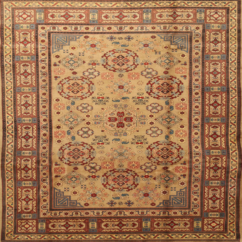 Tapis oriental jaune / rouge, Carré 7 pi