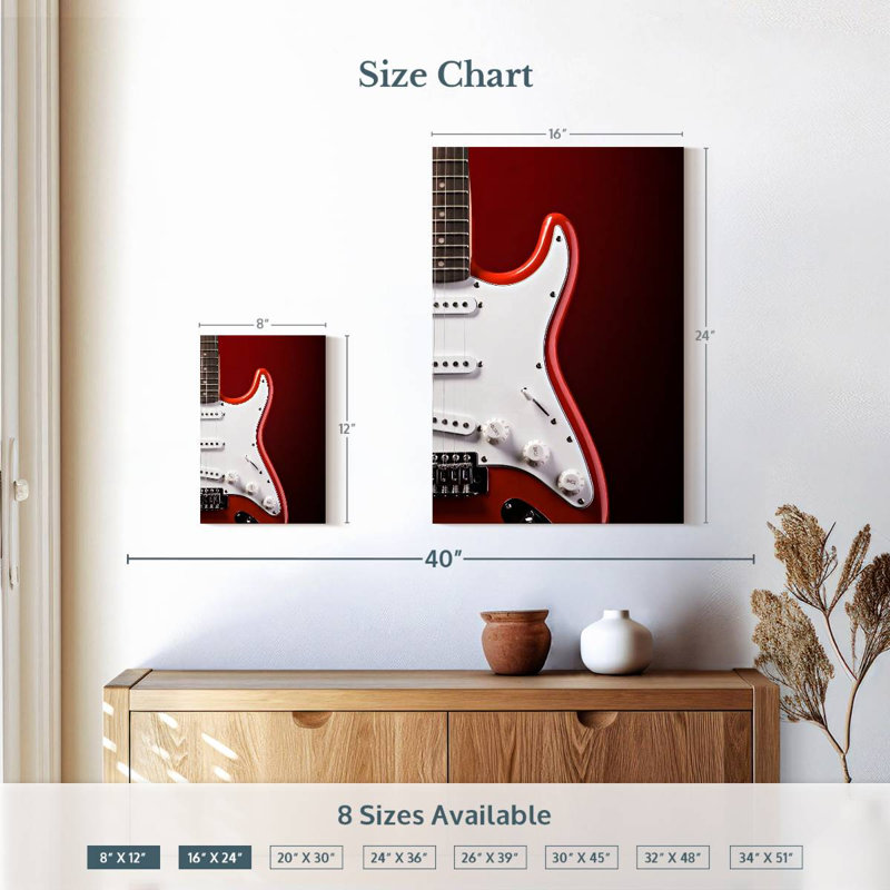 Abarca, guitare électrique moderne sur fond rouge, H 12 po x l 8 po