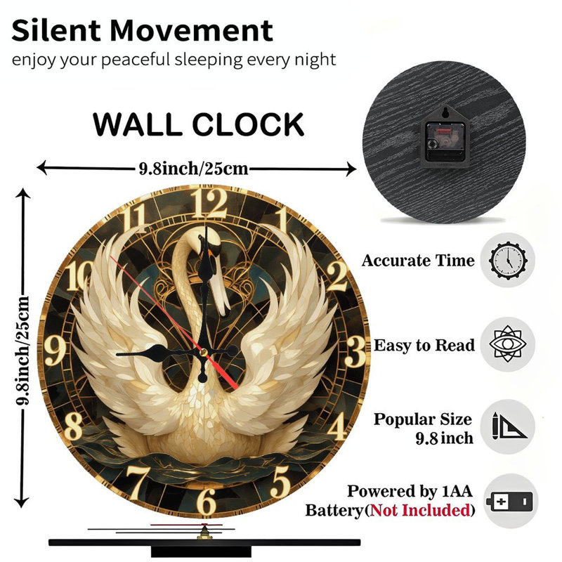 Magnifique horloge murale élégante cygne