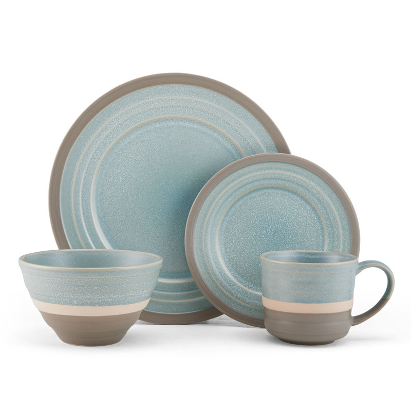Blue and White Variegated Glaze Ceramic Dinnerware Set, Service for 4