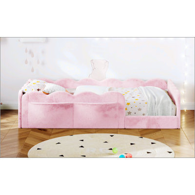 Twin Size Upholstered Floor Bed Soft Rabbit Plush Fabric, Safe and Durable for Kids