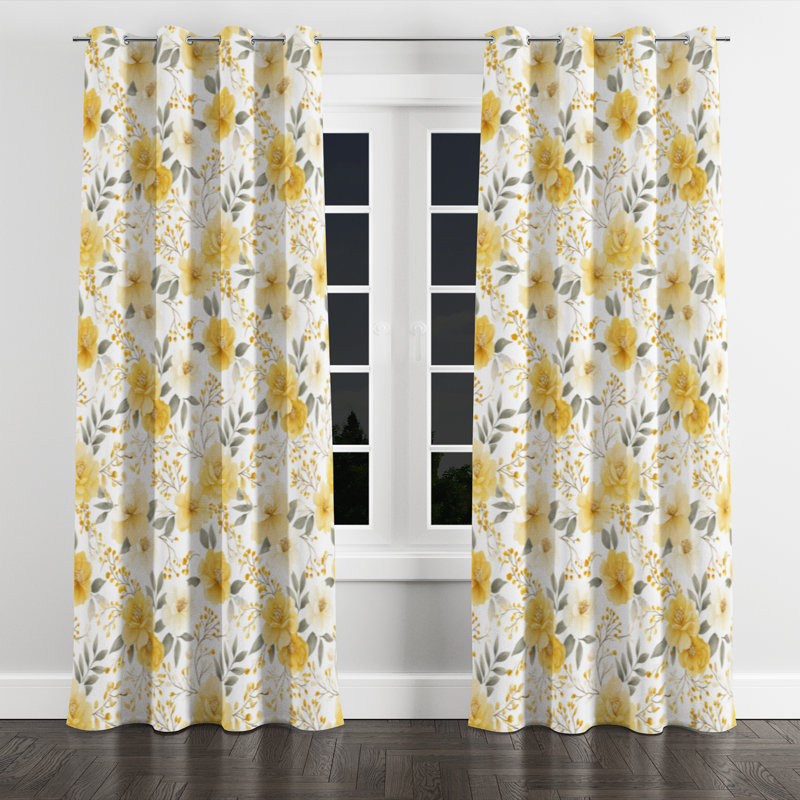 Country Farmhouse Room Darkening Curtains - Floral Boulus Grommet Curtain - 1 Panel, 52" W x 84" L, Silver Grommets