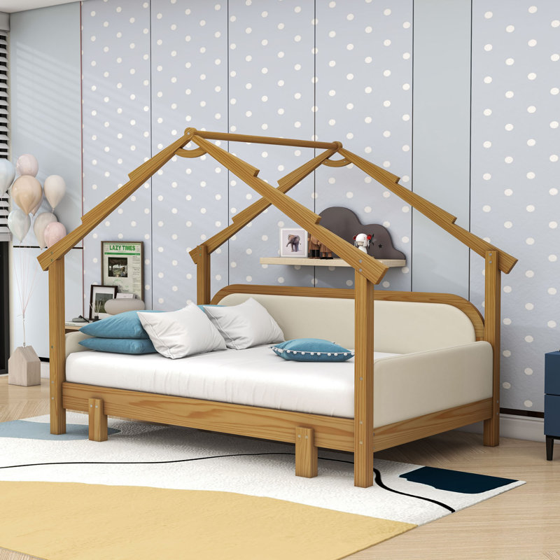 Twin Wooden Kidsbeds with House Frame and Playful Design, White