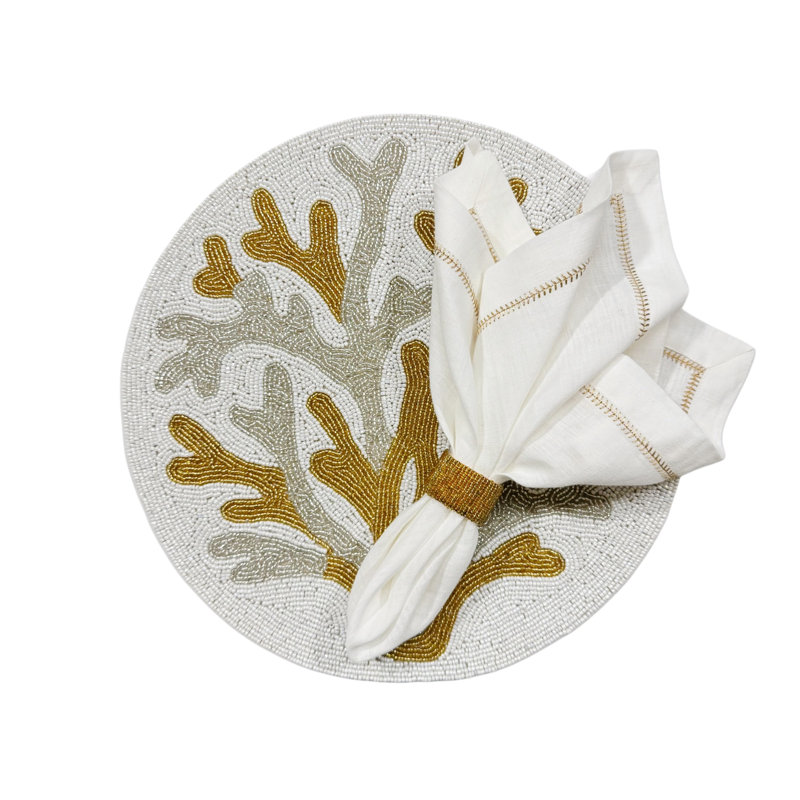 Sea La Vie Beaded Placemat in Cream, Silver and Gold, Set of 2