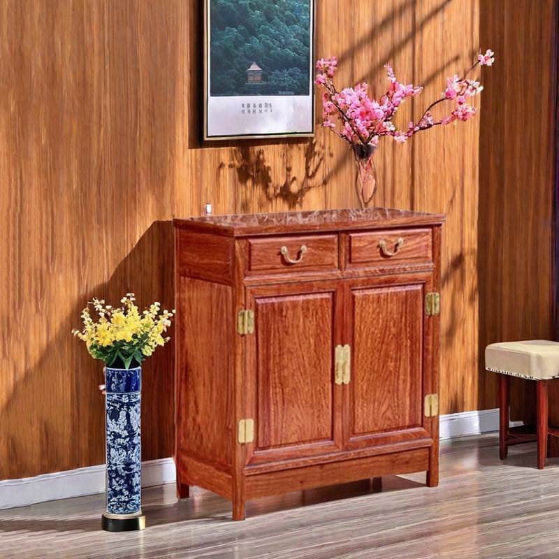 Solid Wood Chinese Sideboard, 34.6" H x 26.8" W x 15.7" D