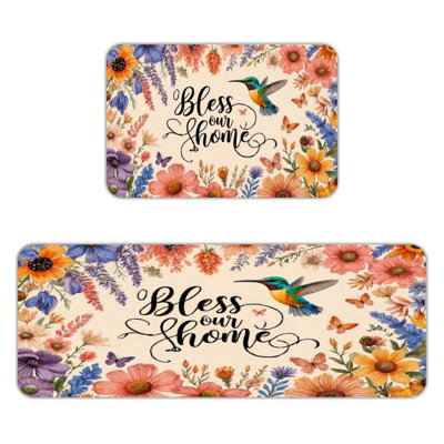 Tapis de cuisine à motif floral beige, ensemble de 2 tapis de cuisine