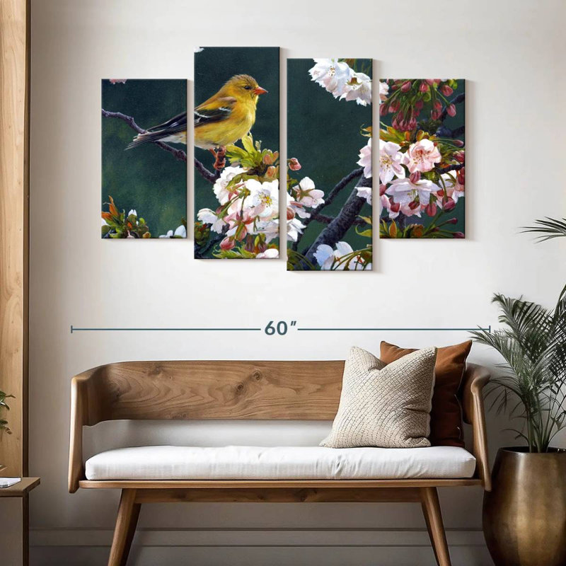 Chardonneret femelle et fleurs