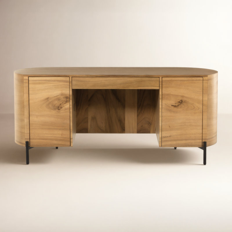 Cleary Oval Metal Base Executive Desk, Gold Guanacaste