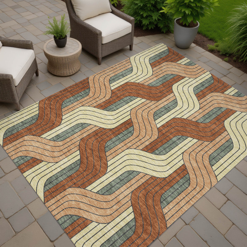 Tapis Mid-Century moderne lavable à la machine intérieur / extérieur Lockway ACN2422, Rectangle 5 pi x 7 pi 6 po