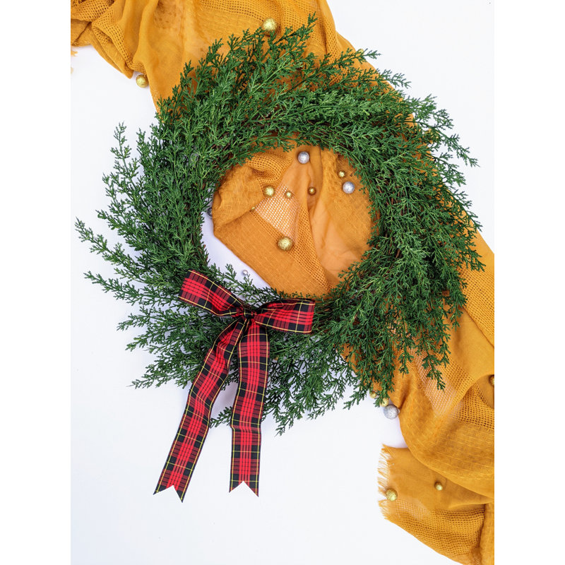 Handcrafted Faux Cedar Polyester 18'' Wreath