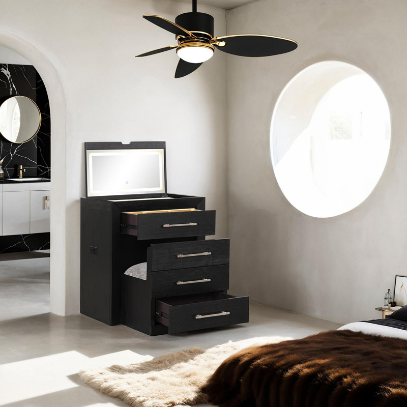 Ensemble de coiffeuse de chevet avec tabouret avec tiroirs de rangement noirs et poignées en nickel style contemporain