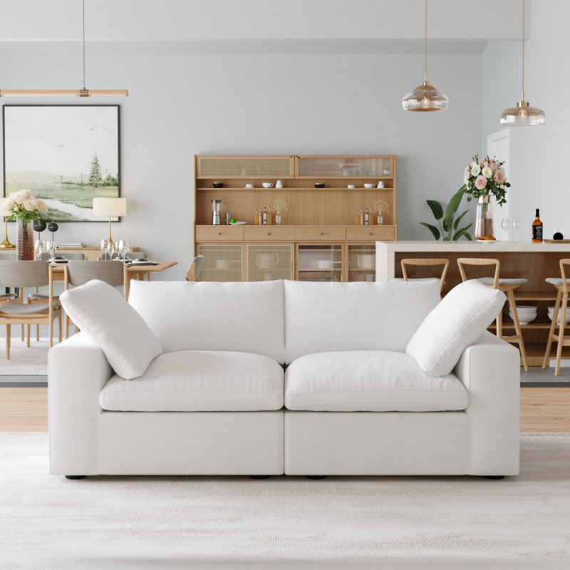 Canapé modulaire à housse en lin 80 po Kenda Tenia, Mélange de lin blanc