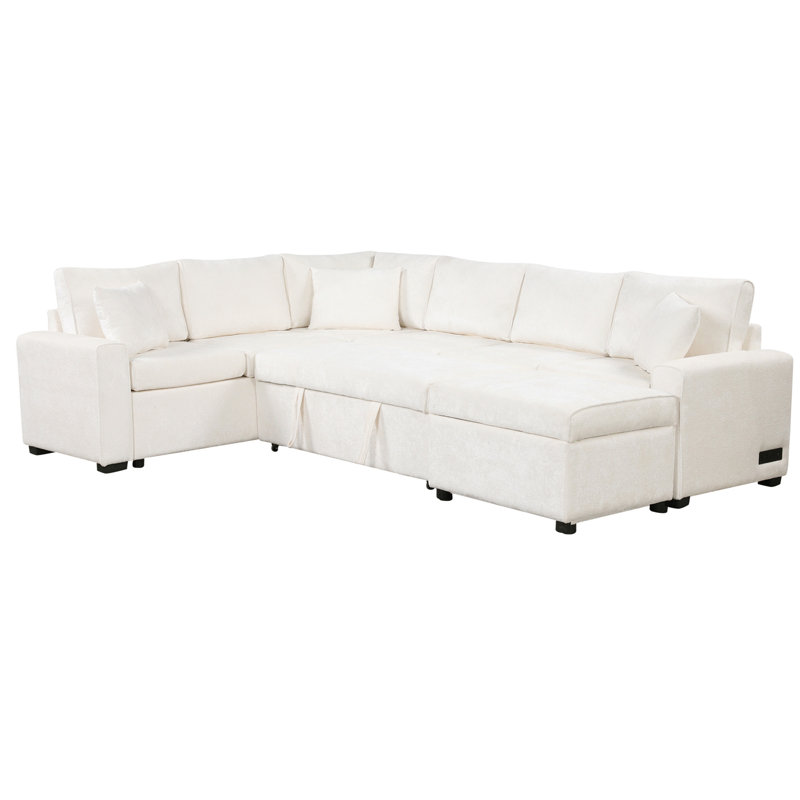 Divan-lit modulaire avec canapé-lit de rangement de 112,2 po, Chenille crème