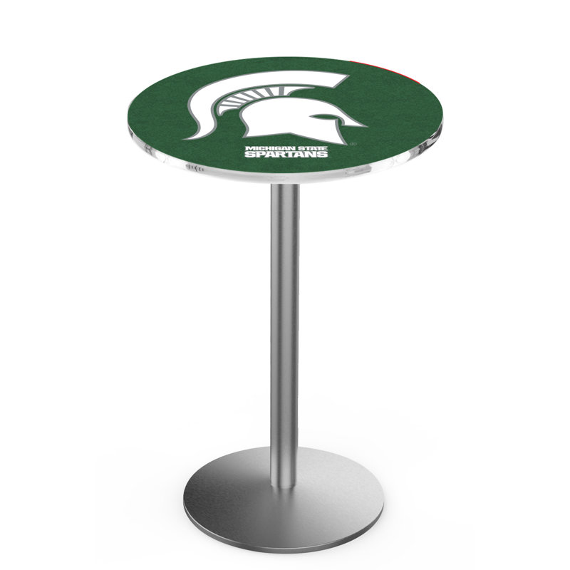 Round Metal Base Dining Table, Stainless Steel, Michigan State University