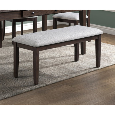 Banc scandinave en bois massif avec coussin, brun foncé et beige, 16,8 pouces de profondeur, 46,3 de largeur, 19,5 de hauteur pour la salle à manger, pieds fuselés contemporains beiges, sièges coussins, profondeur, largeur, hauteur