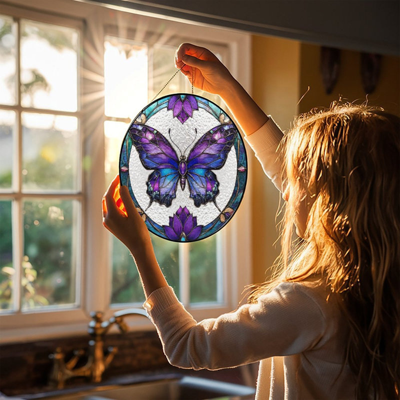 Panneaux de vitrail papillon pour fenêtre, 9,8 x 9,8 po (25 x 25 cm)