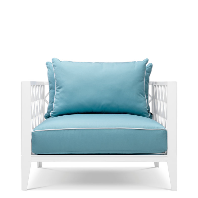 Ocean Club Outdoor Lounge Chair, White Frame/Mineral Blue Cushion