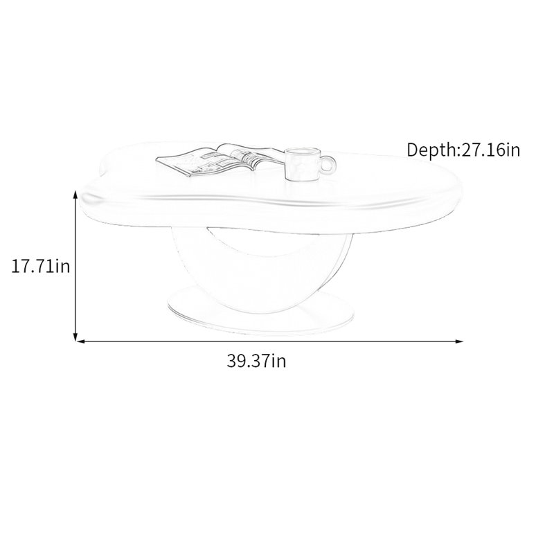 Table basse à pieds en métal en forme de nuage, H 17,71 po x L 39,37 po x l 27,16 po, Noir, Noir