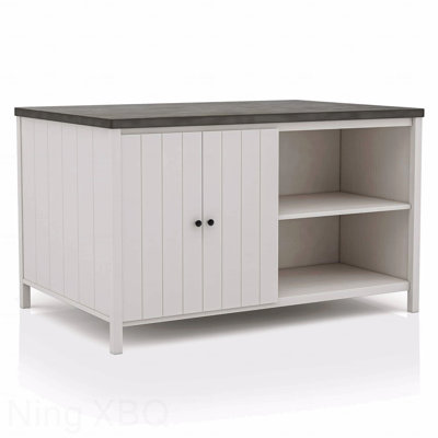 Table de salle à manger à hauteur de comptoir avec armoire de rangement en bois massif gris foncé et blanc cassé