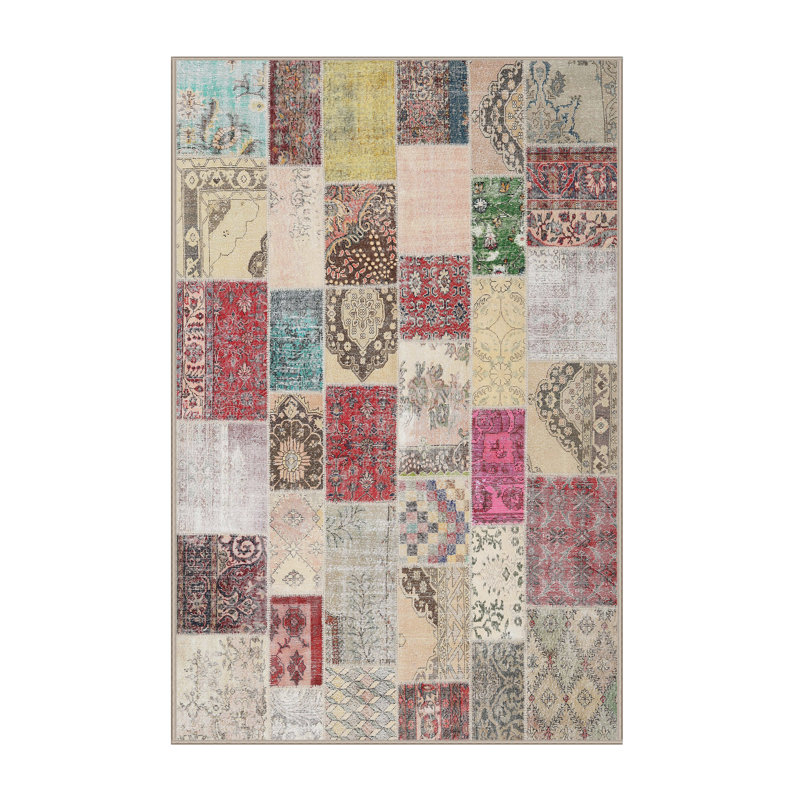 Tapis patchwork gris / rose / beige, Rectangle 6 pi x 9 pi
