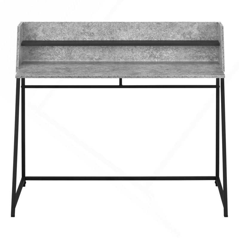 Computer Desk, Home Office, Laptop, Storage Shelves, 48"L, Work, Grey Stone Look Laminate, Black Metal, Contemporary, Gray