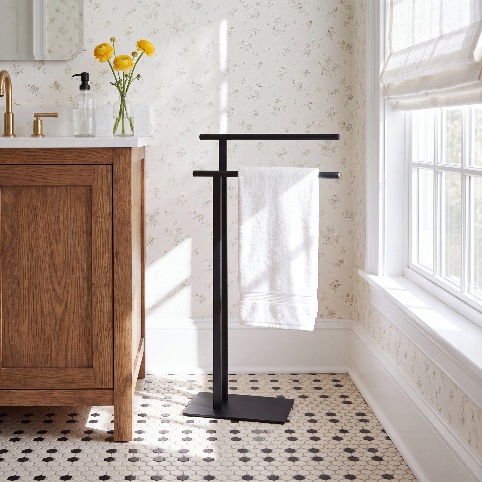 Edenscape Freestanding Dual Towel Stand, Matte Black