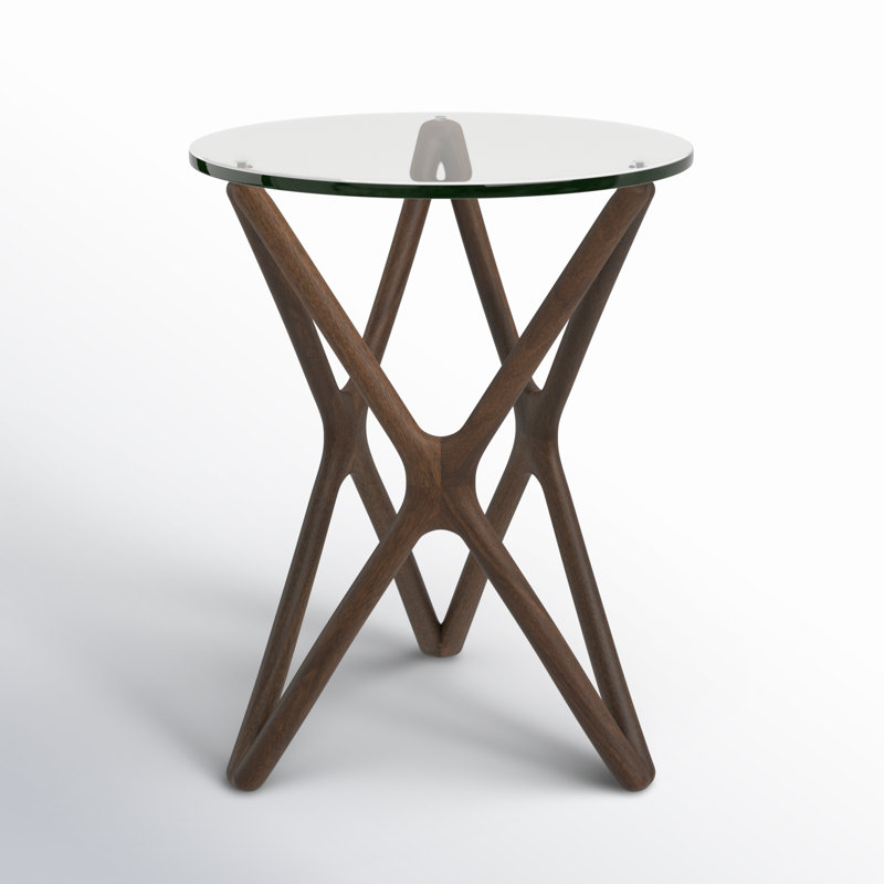 Glass Cross Legs End Table, Walnut