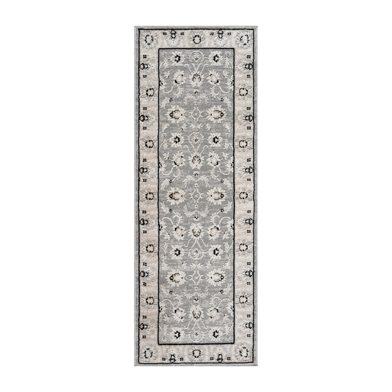 Tapis d'intérieur gris crème / ivoire Mickey Ziyah, Tapis de couloir 2 pi 2 po x 6 pi