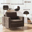 Chaise d'appoint rembourrée en chenille moderne de 42,1 pouces avec accoudoirs carrés, dossier cousu et pieds en fer jaune pour une utilisation polyvalente à la maison, brun foncé