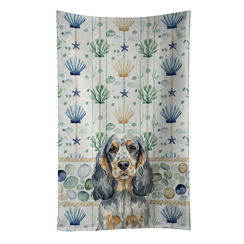 Serviette de cuisine blanche en verre de mer à épagneul tibétain blanc, Blue Roan & Tan English Cocker Spaniel