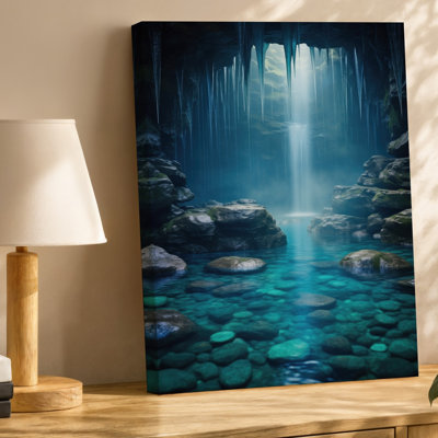 Toile, scène de grotte mystique illuminée par des cascades en cascade avec art mural
