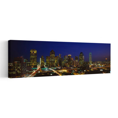 Buildings in a city lit up at night Dallas Texas USA 1 Piece Wrapped Canvas Panoramic Wall Art