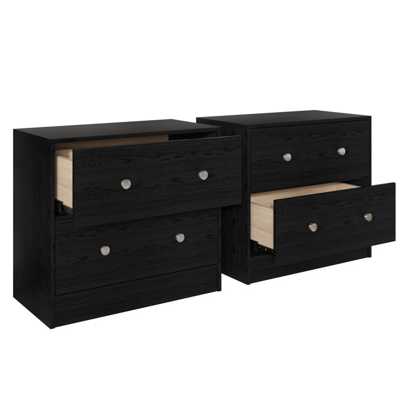 Trenton 2-Drawer Nightstand, Set Of 2, Modern Side Tables For Bedroom, Black