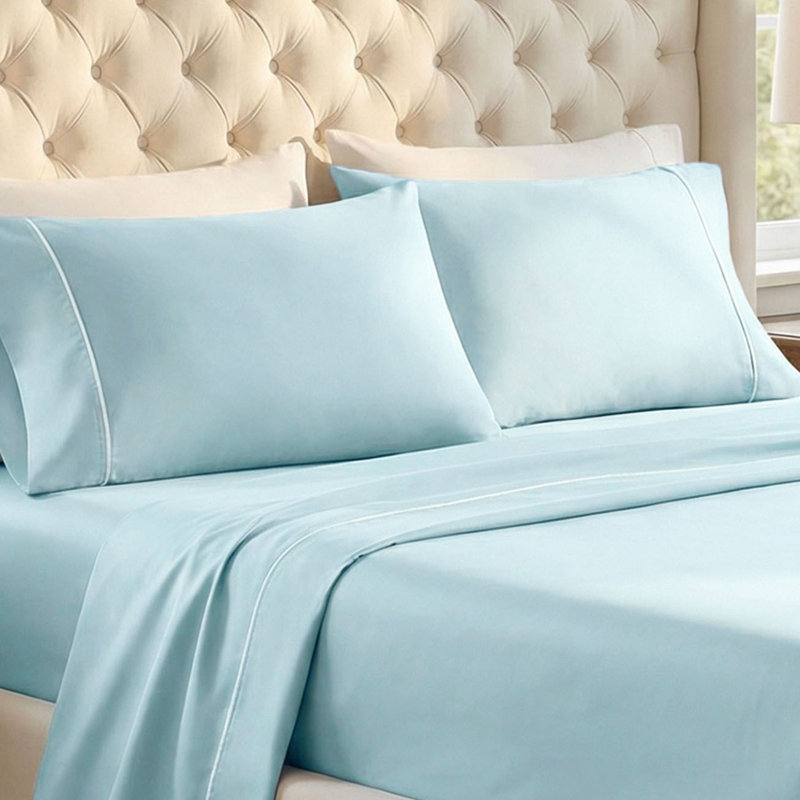 Ensemble de taies d'oreiller en satin de coton Traditional Traditional, Standard, Bleu pastel