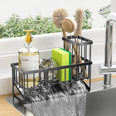 Sponge Holder for Kitchen Sink, Kitchen Sink Caddy, Rustproof 304 Stainless  Steel Dish Sponge Organizer with Divider, Dish Soap Dispenser Brush Holder