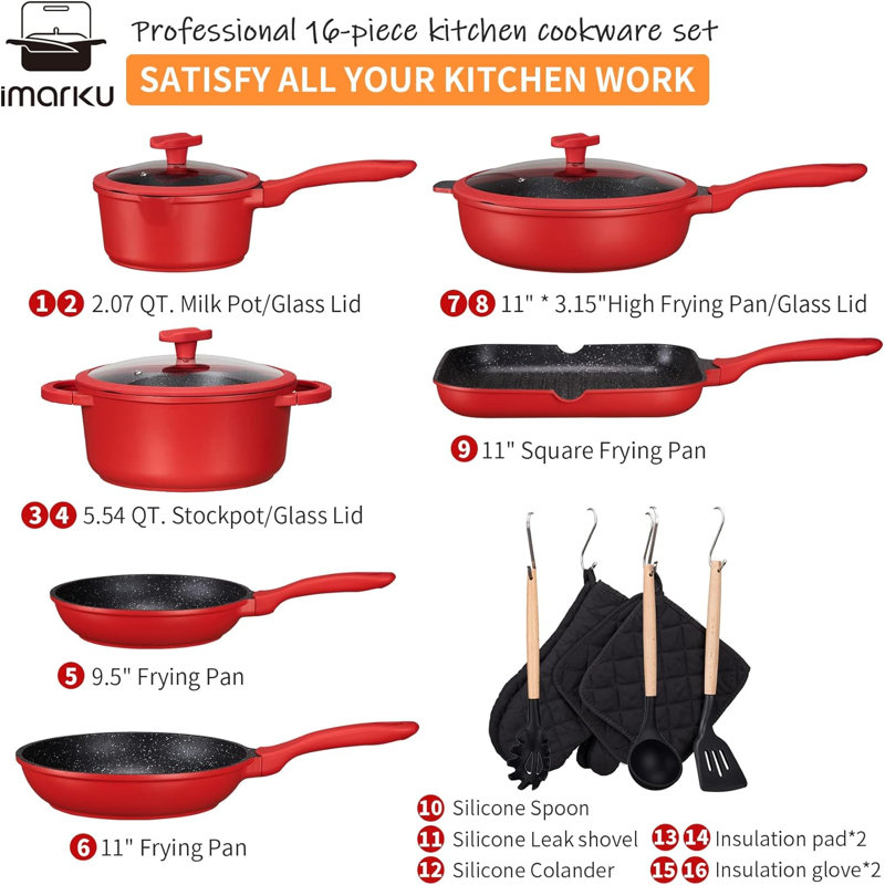 Ensemble de batterie de cuisine 16 pièces