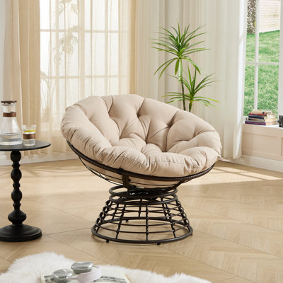 Fauteuil Papasan pivotant à 360 ° en osier avec coussin, fauteuil ergonomique intérieur et extérieur en rotin pour le salon